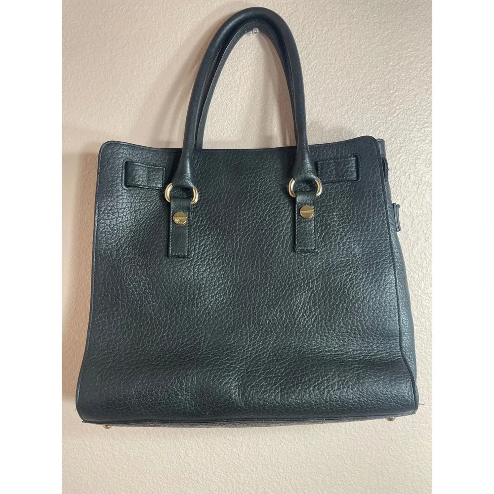 My Choice Black Pebbled Leather Tote Bag Made‎ in Italy Gold Hardware Handbag